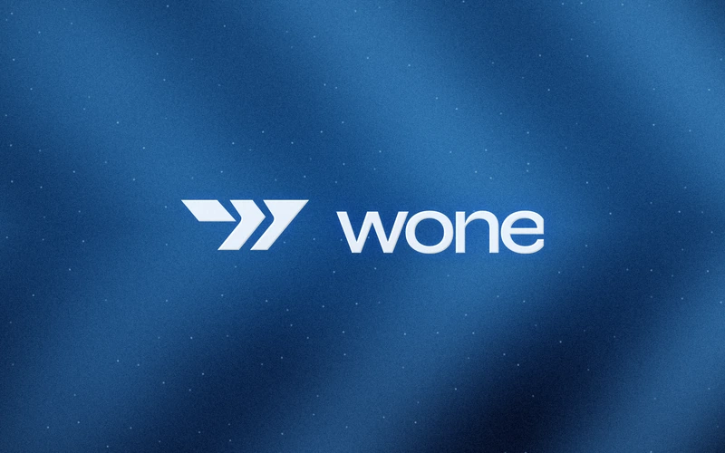 WONE: plate with the brand wordmark on a blue ground